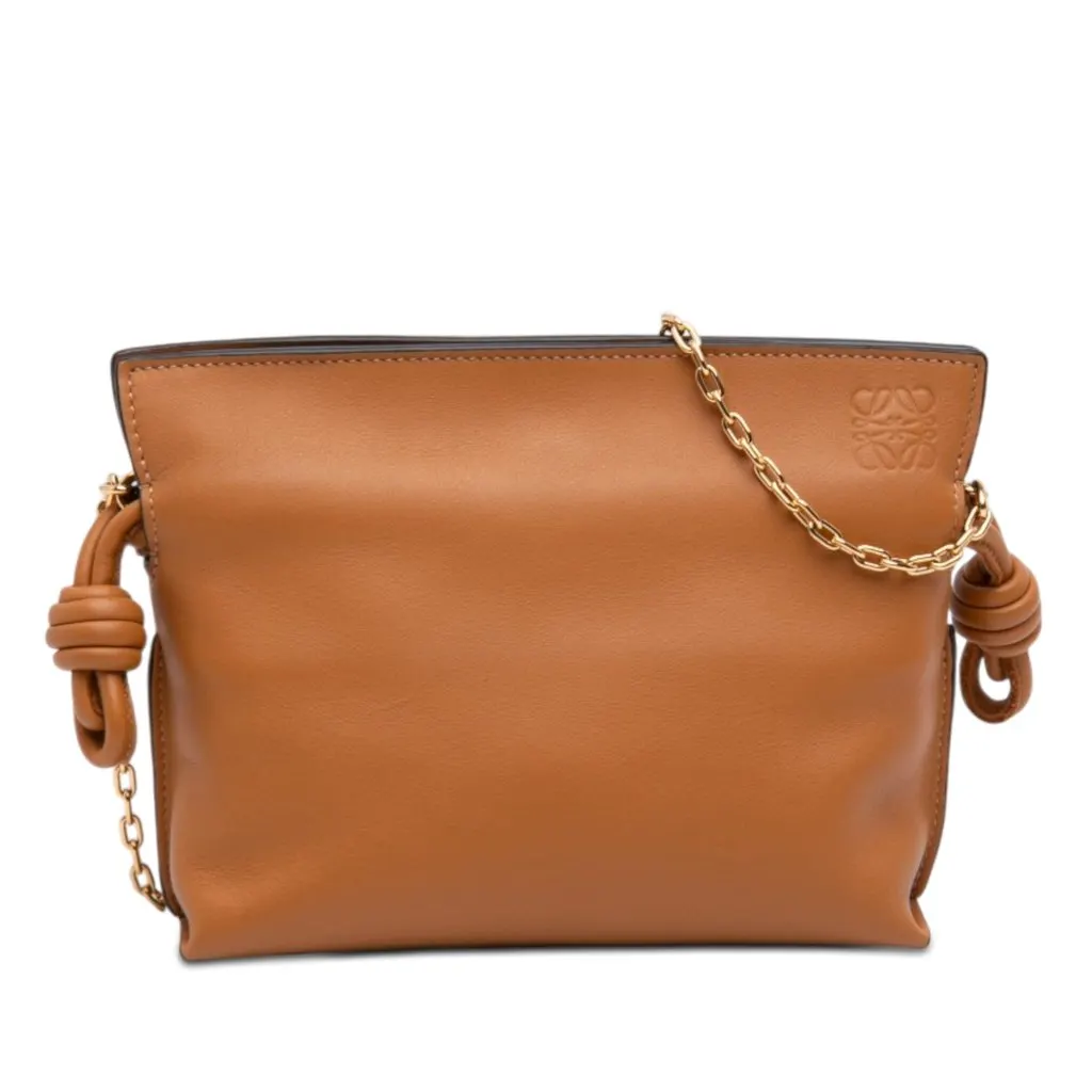 LOEWE Nano Leather Flamenco Knot Chain Crossbody Brown Leather Very good - Front View