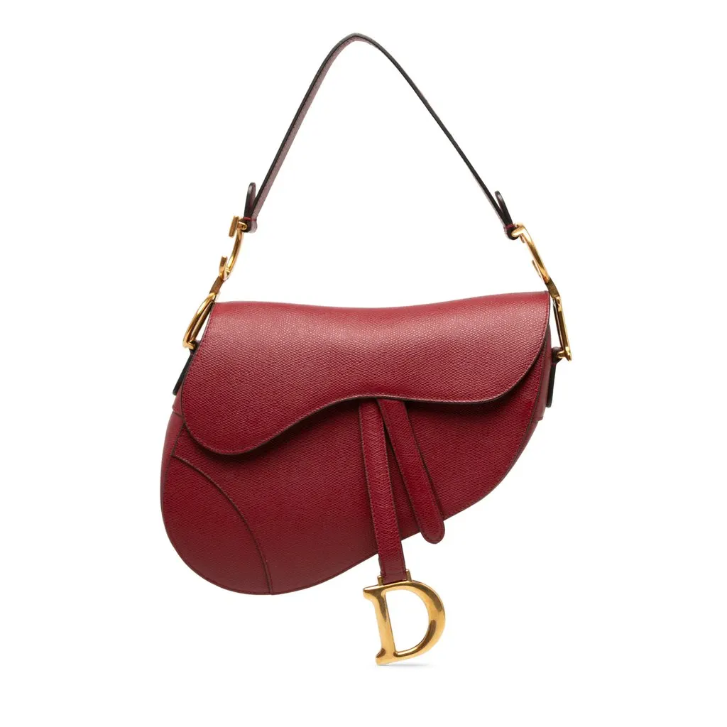 Dior Grained Calfskin Saddle Bag Red Leather Very good - Front View