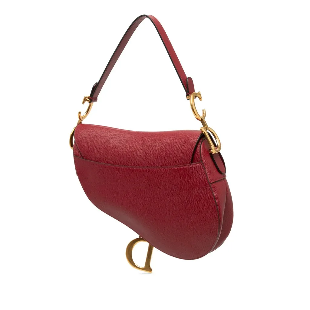 Dior Grained Calfskin Saddle Bag Red Leather Very good - Back View