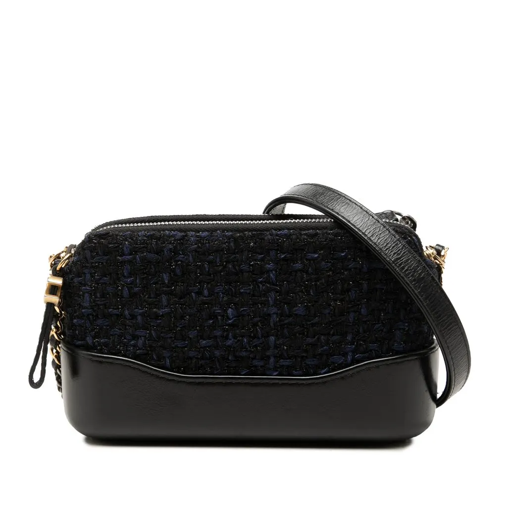 Chanel Tweed Gabrielle Double Zip Clutch with Chain Black Tweed Very good - Front View