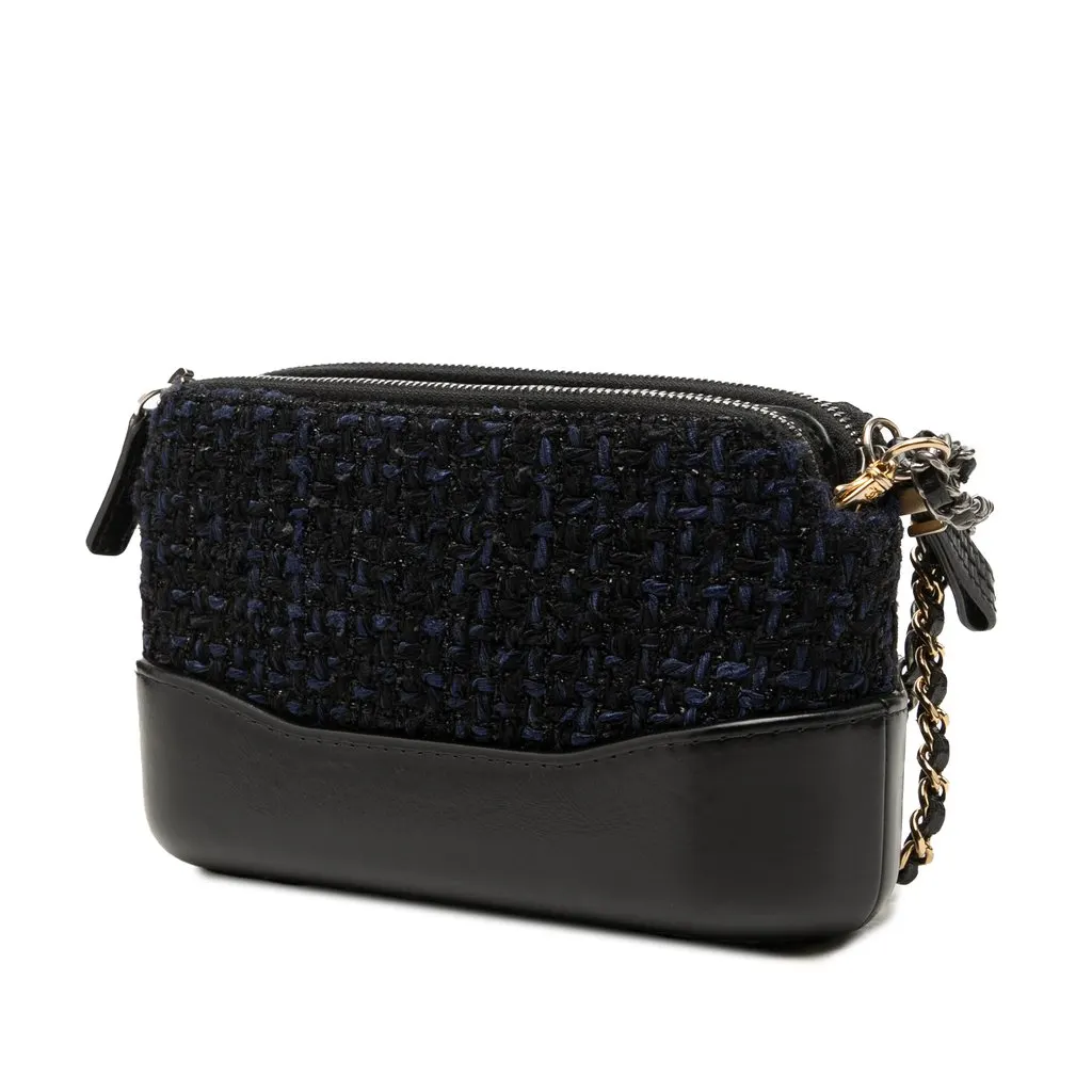 Chanel Tweed Gabrielle Double Zip Clutch with Chain Black Tweed Very good - Back View
