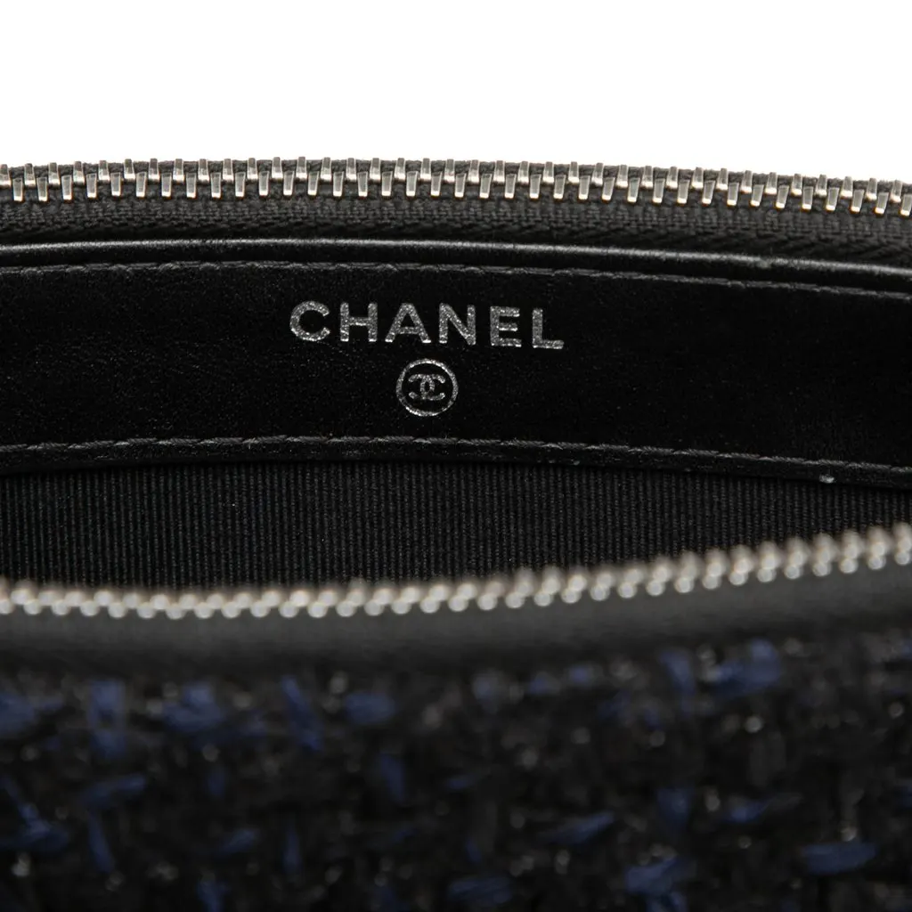 Chanel Tweed Gabrielle Double Zip Clutch with Chain Black Tweed Very good - Box View