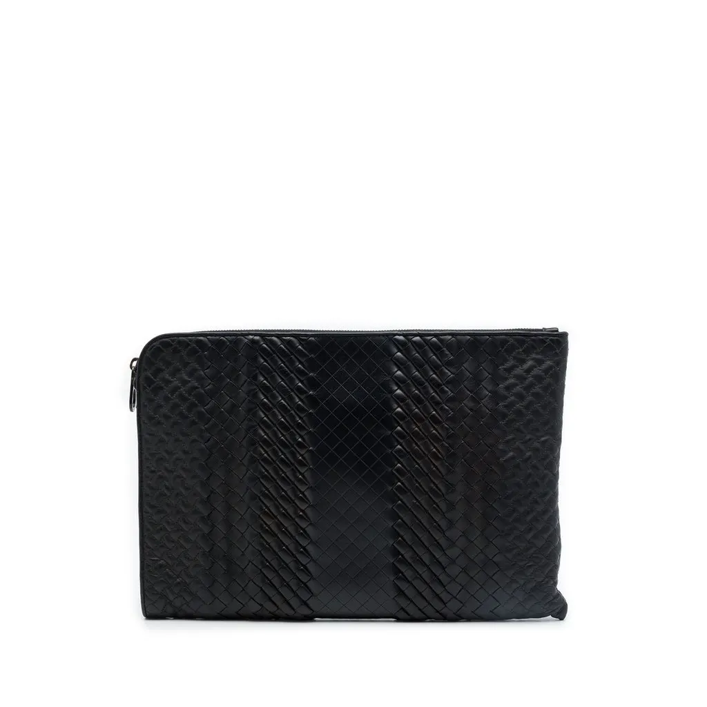 Bottega Veneta Nappa Intreccio Imperatore Zip Clutch Black Leather Very good - Front View