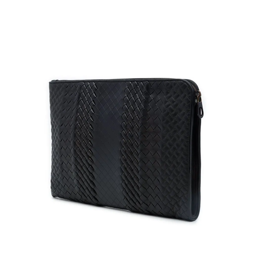 Bottega Veneta Nappa Intreccio Imperatore Zip Clutch Black Leather Very good - Back View