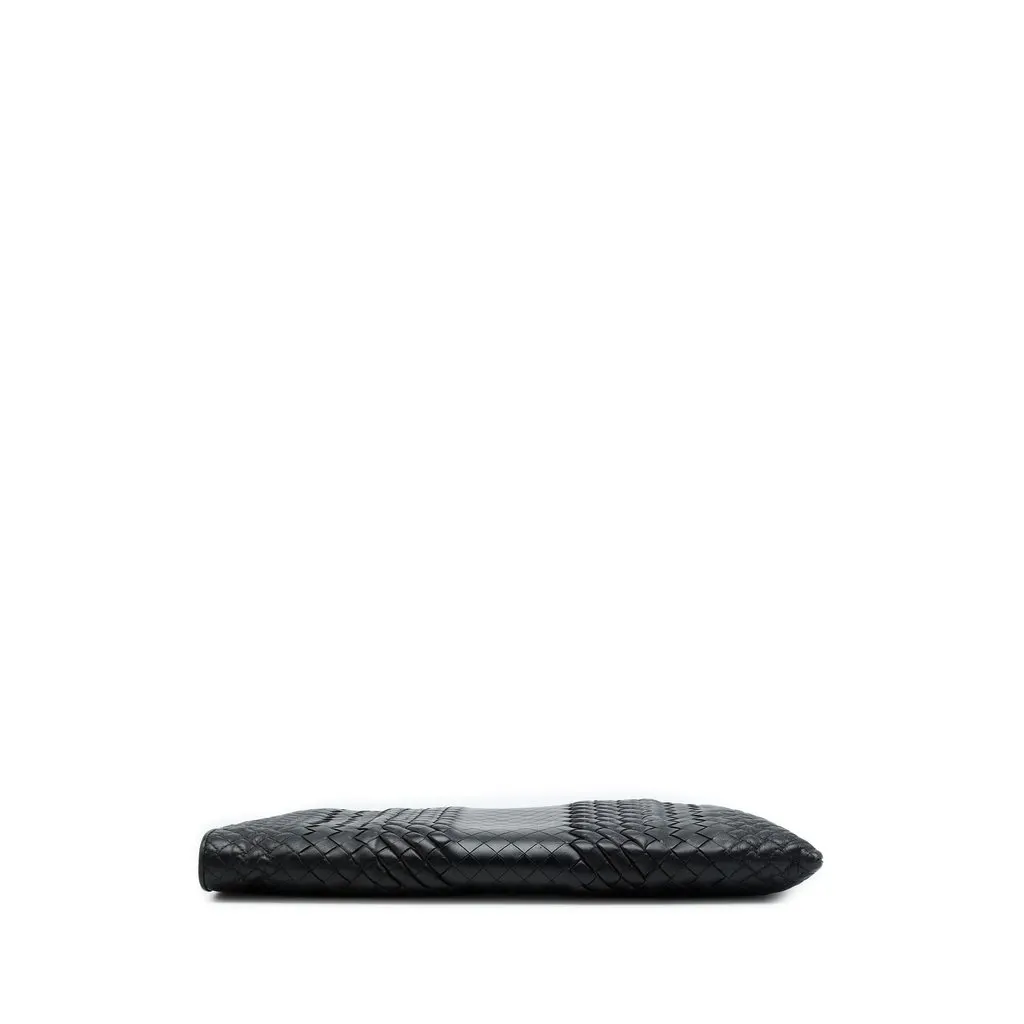 Bottega Veneta Nappa Intreccio Imperatore Zip Clutch Black Leather Very good - Inside View