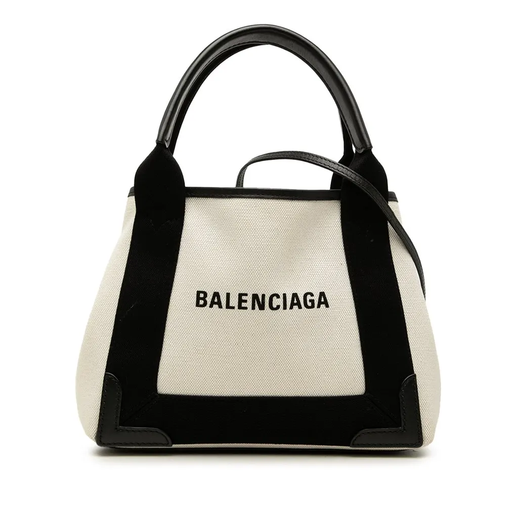 Balenciaga Canvas Navy Cabas Satchel XS Brown Very good - Front View