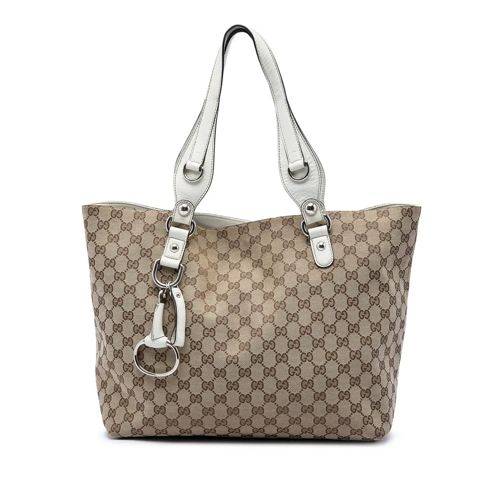 Gucci GG Canvas Icon Bit Tote Beige Canvas Good - Front View