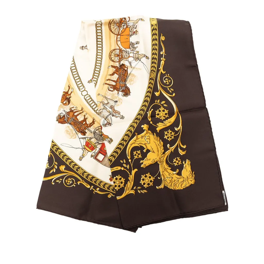 Hermès La Promenade de Longchamps Silk Scarf 90 Brown Very good - Front View