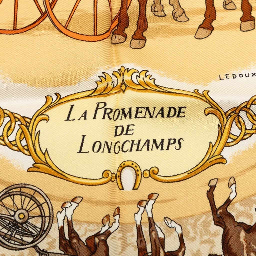Hermès La Promenade de Longchamps Silk Scarf 90 Brown Very good - Back View