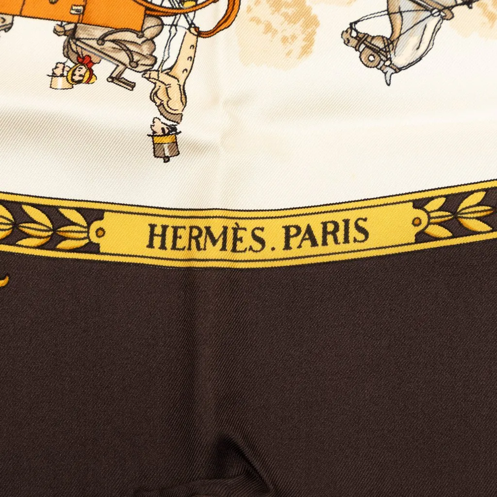 Hermès La Promenade de Longchamps Silk Scarf 90 Brown Very good - Inside View