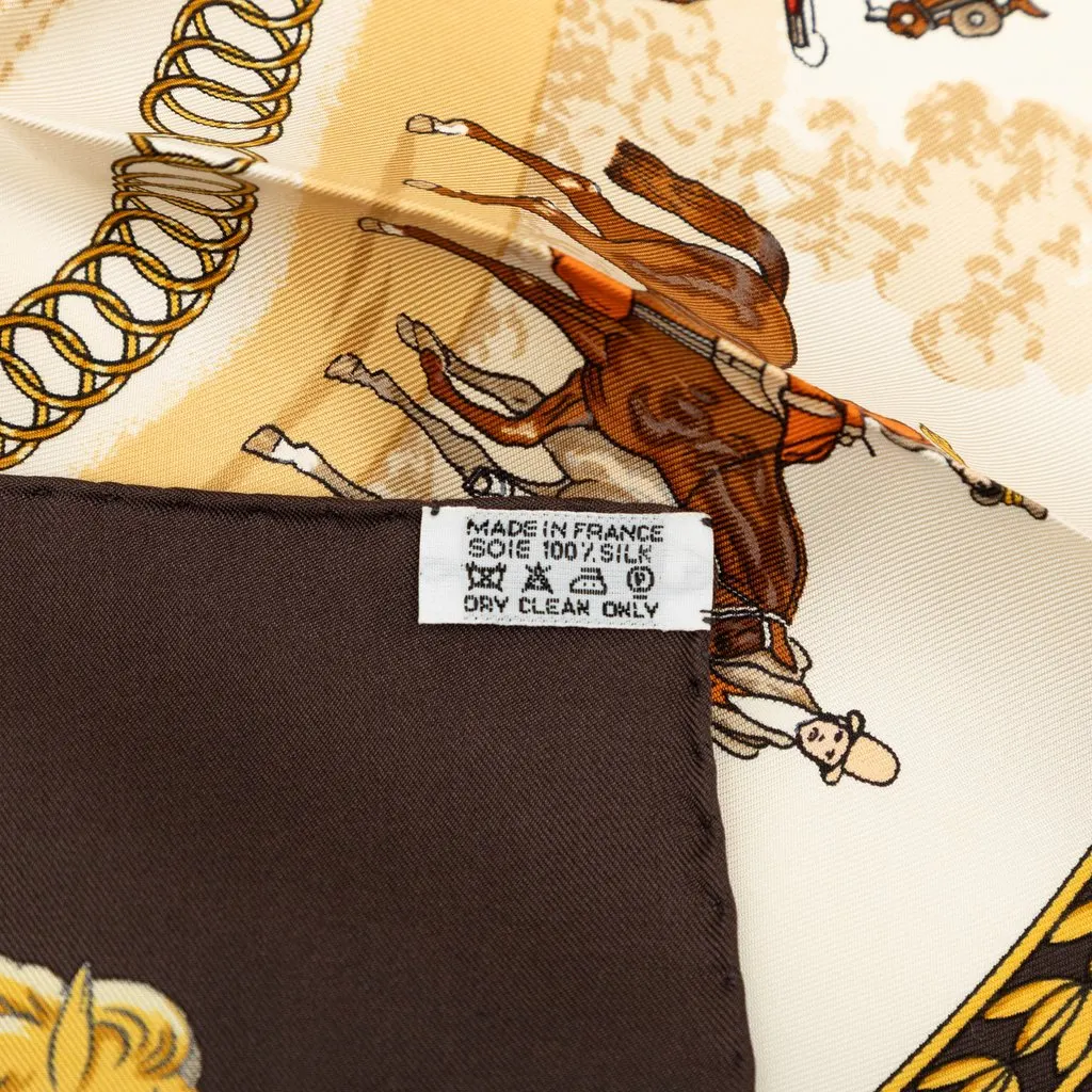 Hermès La Promenade de Longchamps Silk Scarf 90 Brown Very good - Model View