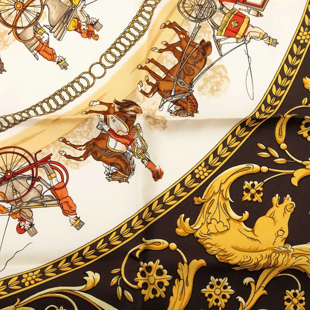 Hermès La Promenade de Longchamps Silk Scarf 90 Brown Very good - Box View