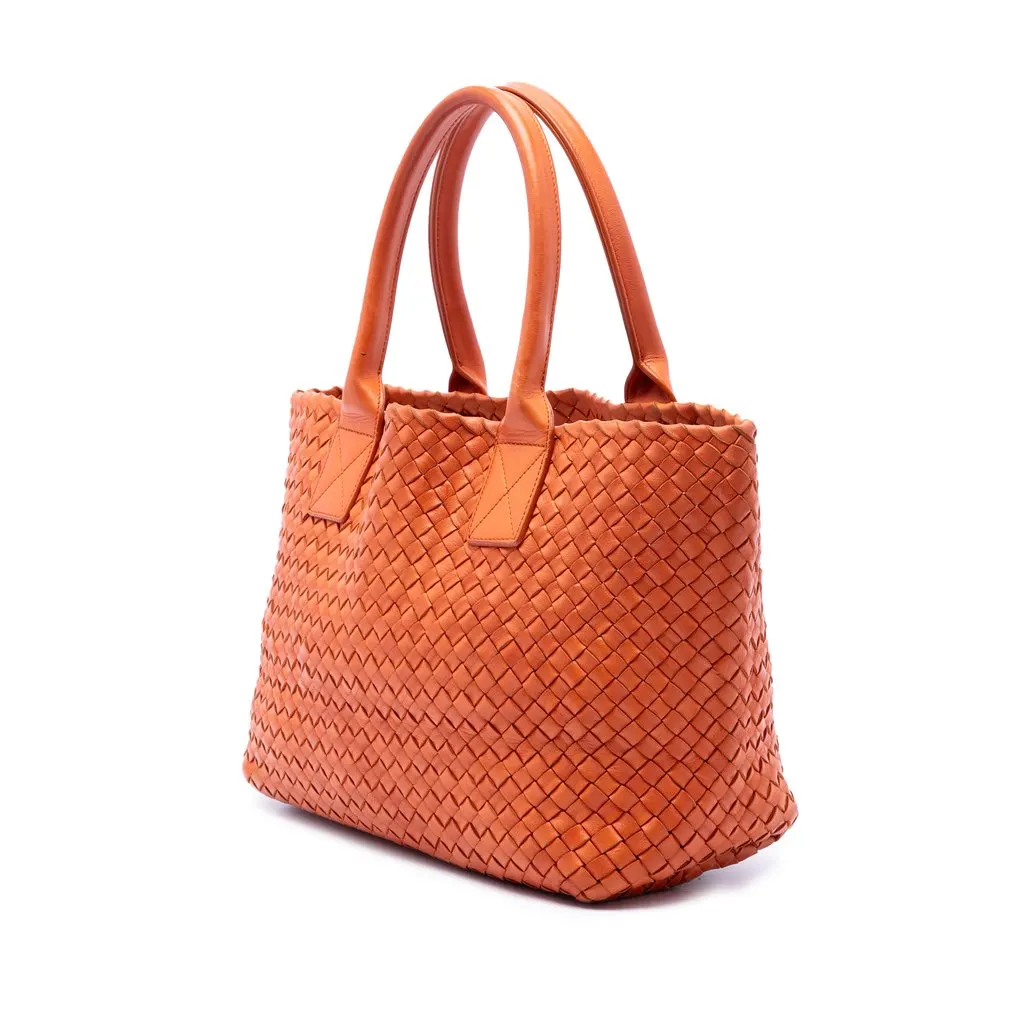 Bottega Veneta Small Lambskin Intreccio Cabat Tote Orange Leather Very good - Back View
