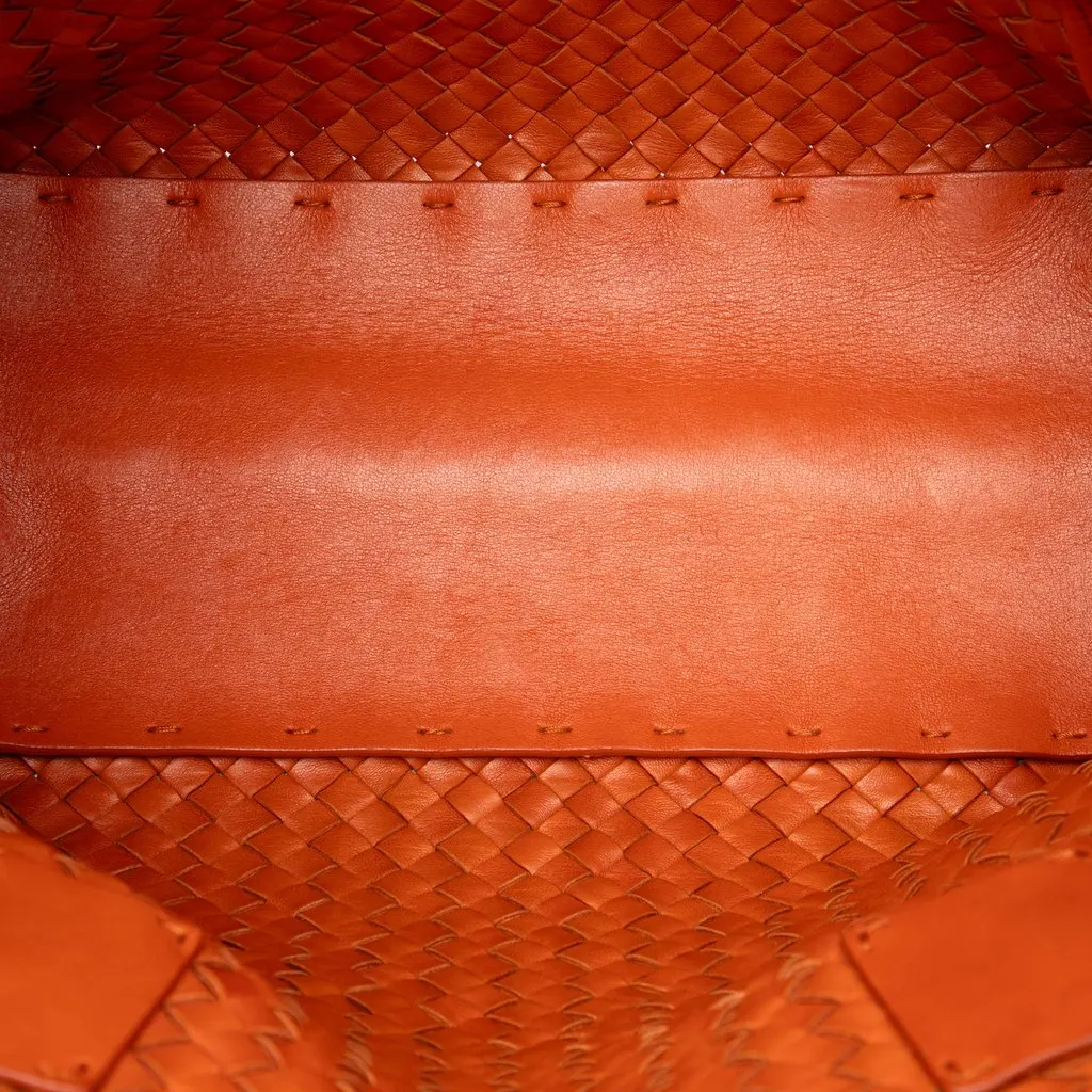 Bottega Veneta Small Lambskin Intreccio Cabat Tote Orange Leather Very good - Model View
