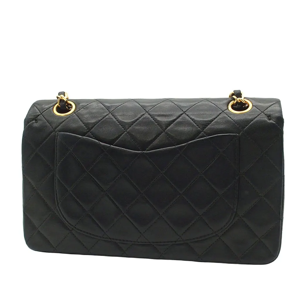 Chanel Small Classic Lambskin Double Flap Black Leather Very good - Back View