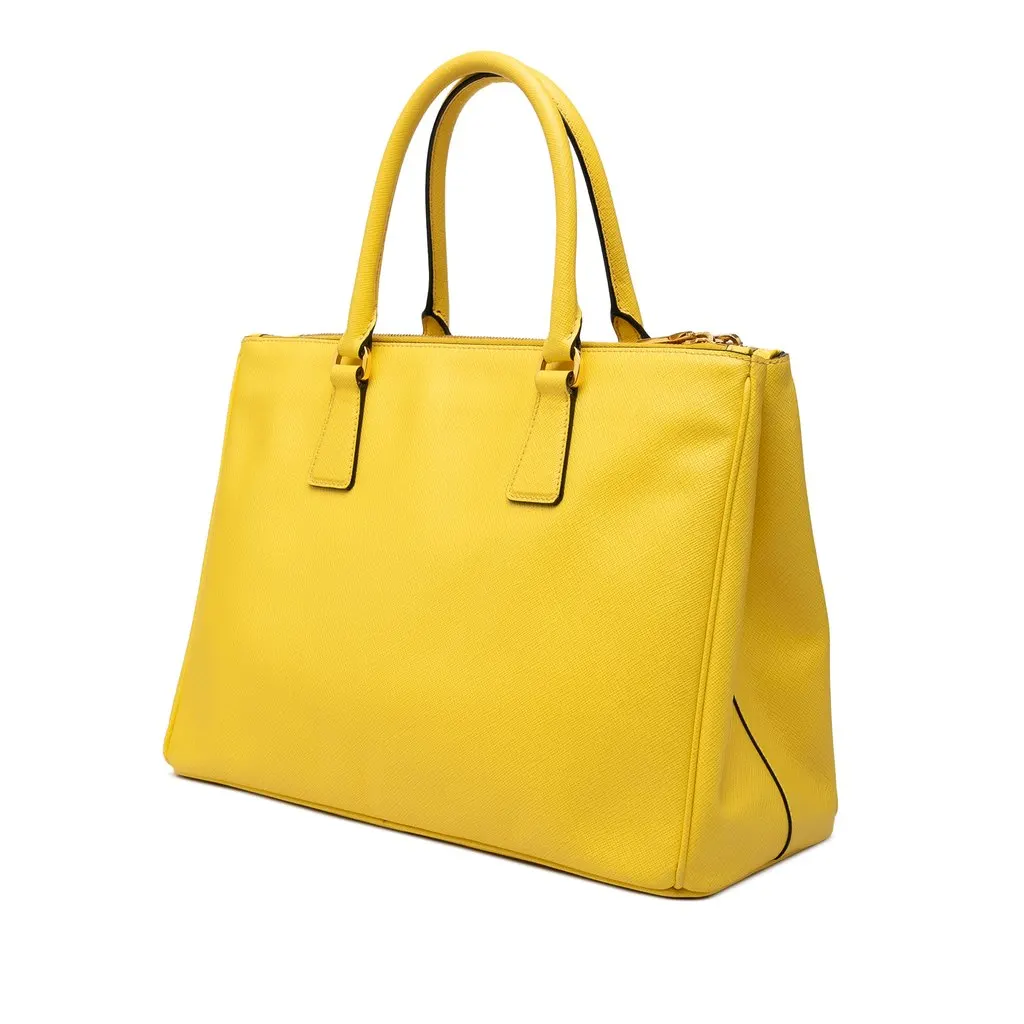 Prada Medium Saffiano Lux Galleria Double Zip Satchel Yellow Leather Very good - Back View