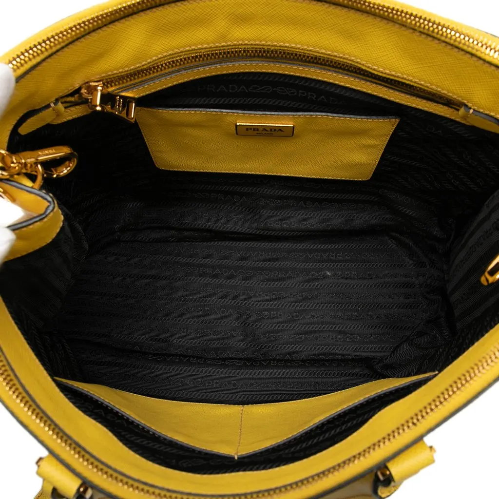 Prada Medium Saffiano Lux Galleria Double Zip Satchel Yellow Leather Very good - Model View