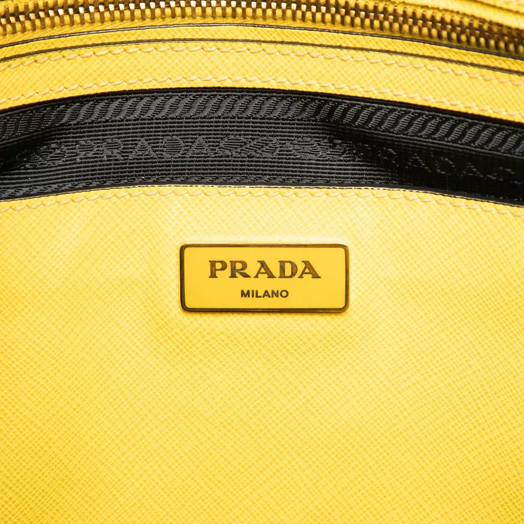 Prada Medium Saffiano Lux Galleria Double Zip Satchel Yellow Leather Very good - Box View
