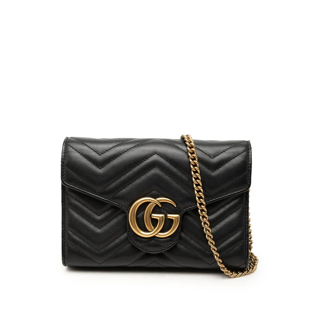 Gucci GG Marmont Matelasse Calfskin Wallet On Chain Black Leather Very good - Front View