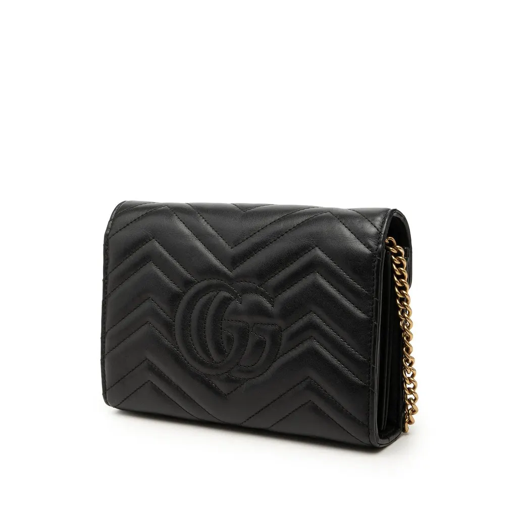 Gucci GG Marmont Matelasse Calfskin Wallet On Chain Black Leather Very good - Back View