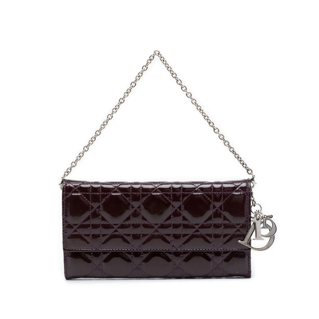 Dior Patent Cannage Lady Dior Wallet On Chain Purple Leather Very good - Front View