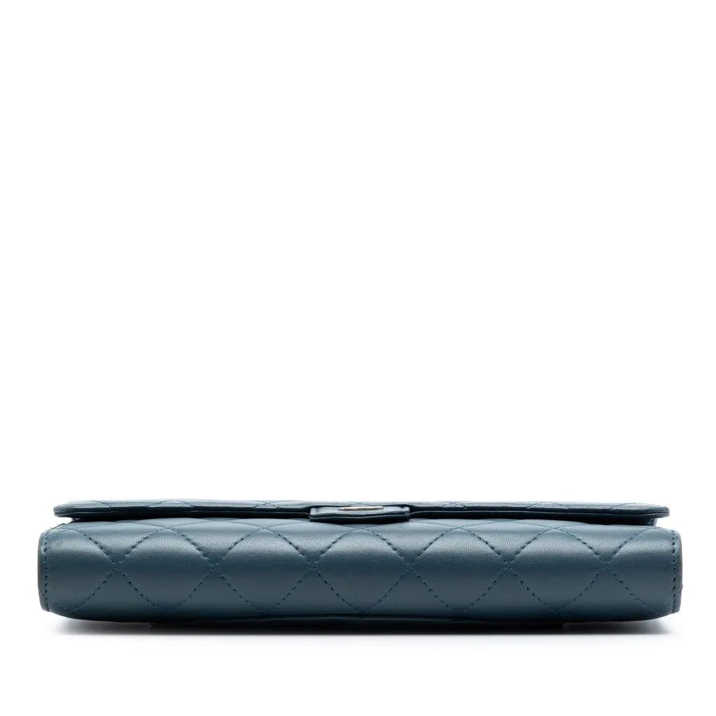 Chanel CC Lambskin Classic Long Flap Wallet Blue Leather Very good - Inside View