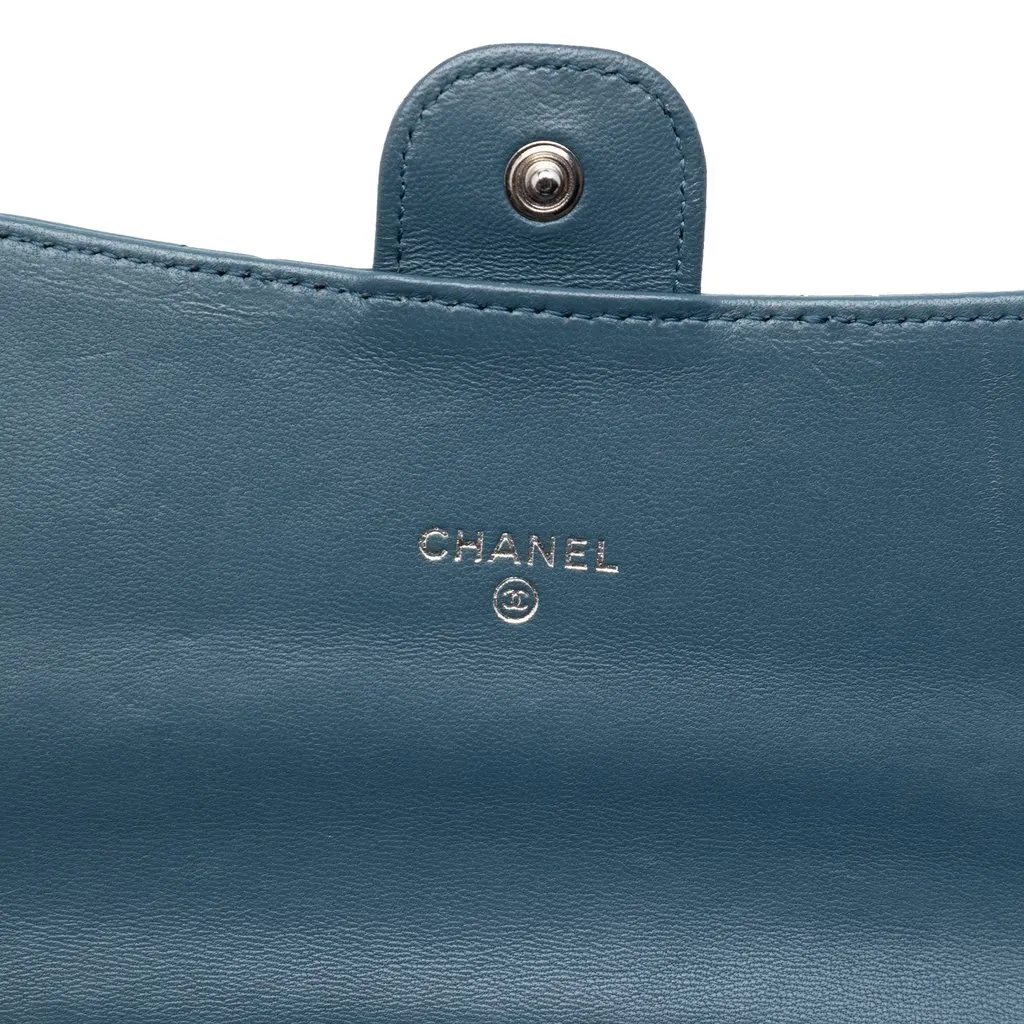 Chanel CC Lambskin Classic Long Flap Wallet Blue Leather Very good - Box View