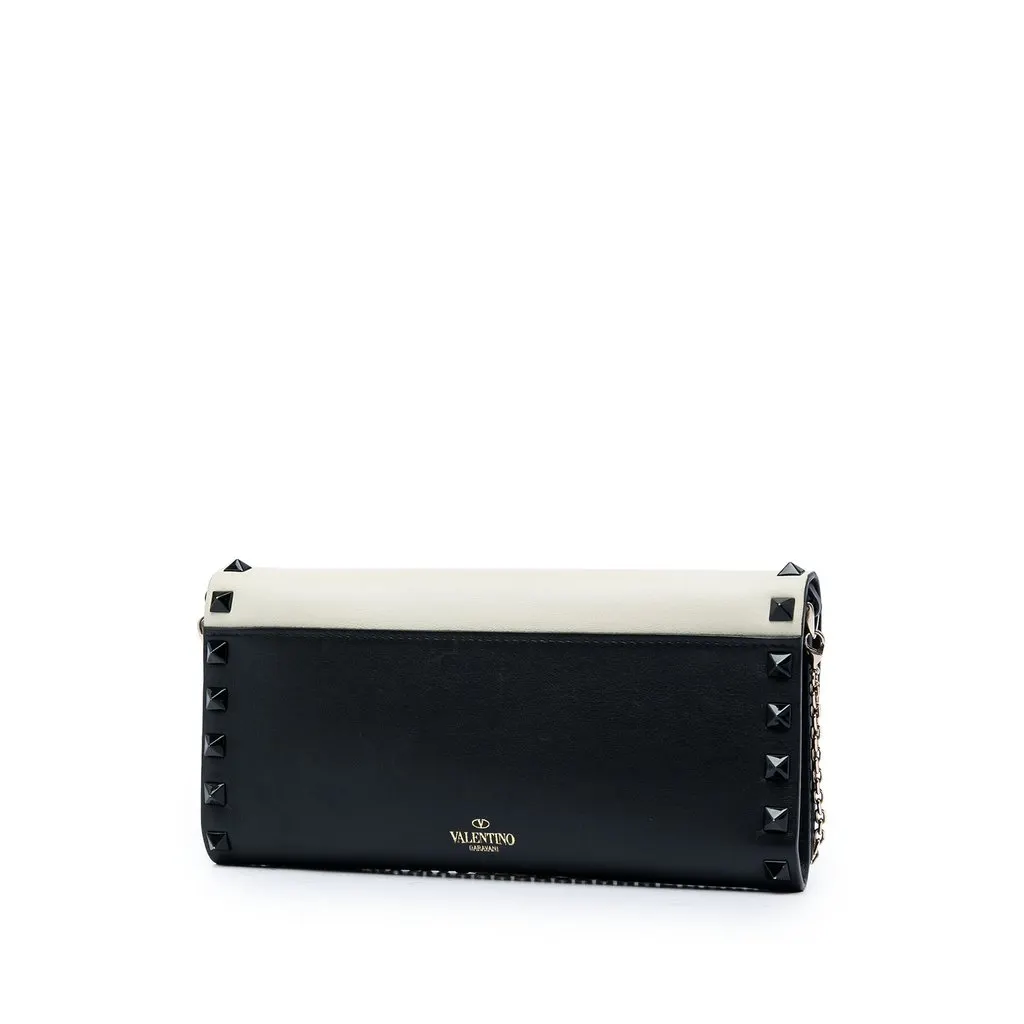Valentino Bicolor Leather Rockstud Wallet on Chain Beige Leather Very good - Back View