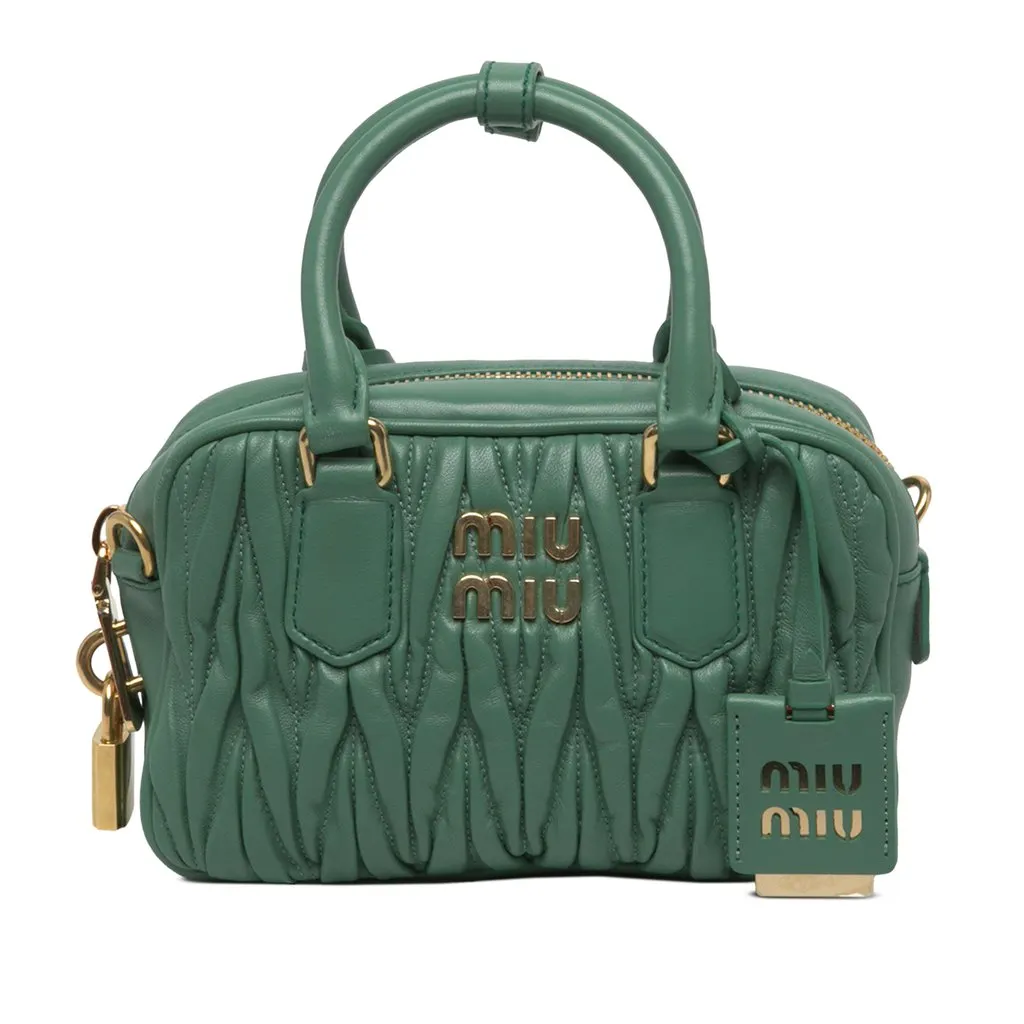 Miu Miu Small Matelasse Nappa Arcadie Satchel Green Leather Very good - Front View