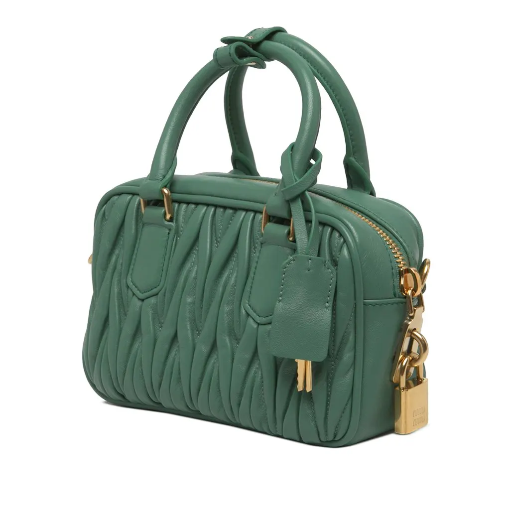 Miu Miu Small Matelasse Nappa Arcadie Satchel Green Leather Very good - Back View