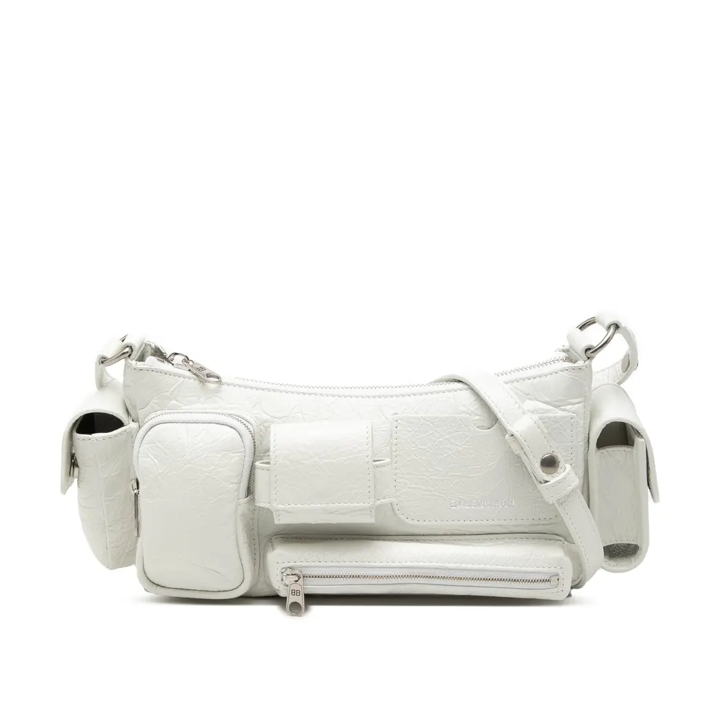 Balenciaga Small Lambskin Superbusy Sling Bag White Leather Very good - Front View
