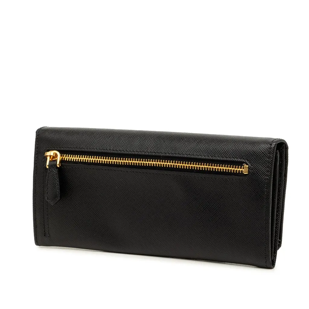 Prada Saffiano Lux Bow Continental Wallet Black Leather Good - Back View