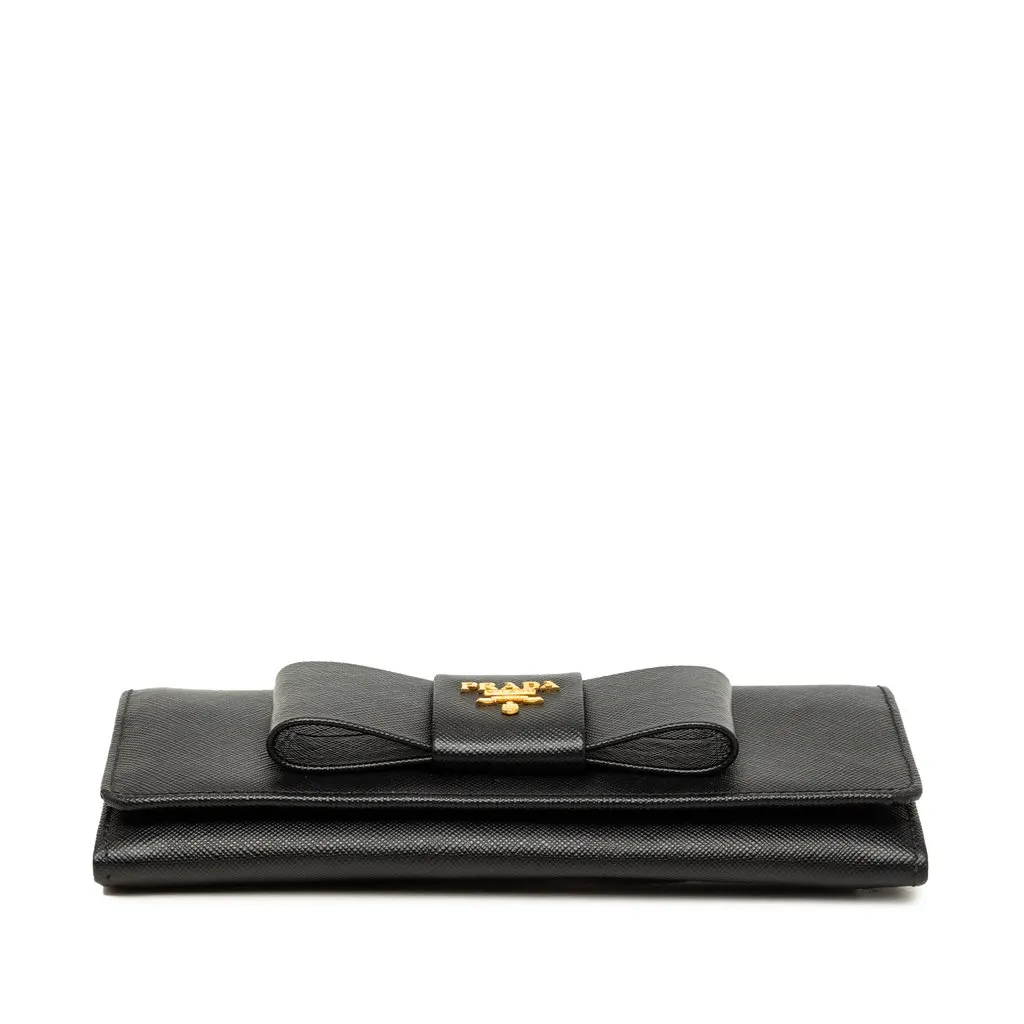 Prada Saffiano Lux Bow Continental Wallet Black Leather Good - Inside View