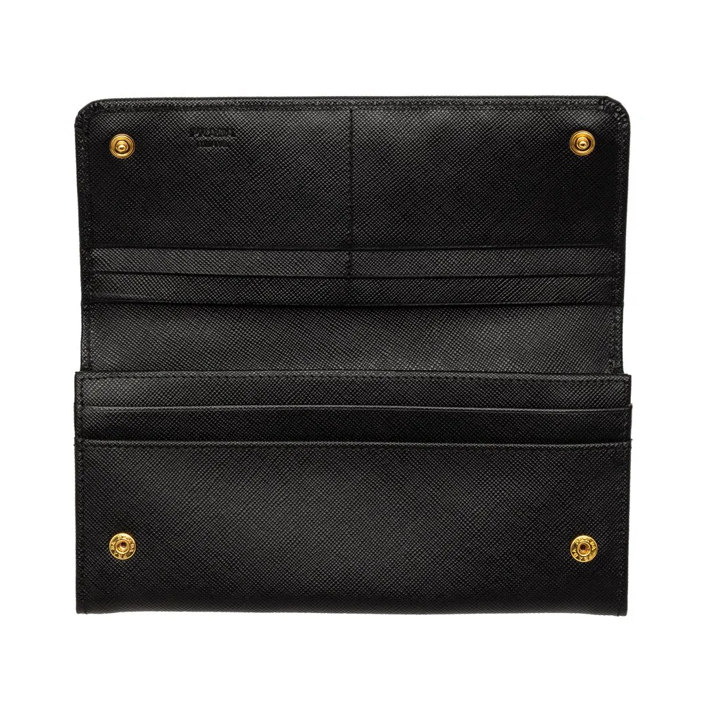Prada Saffiano Lux Bow Continental Wallet Black Leather Good - Model View