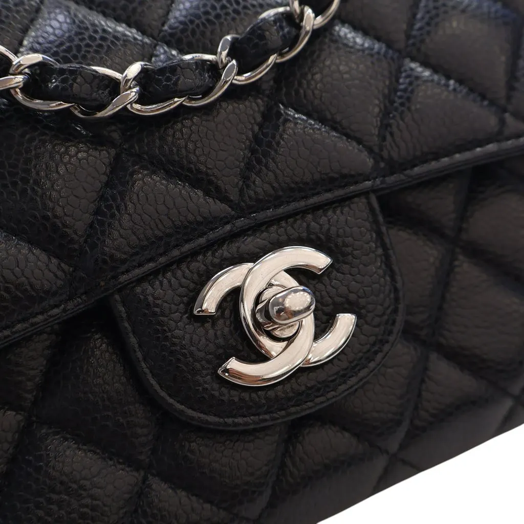 Chanel Small Classic Caviar Double Flap Black Leather Good - Box View