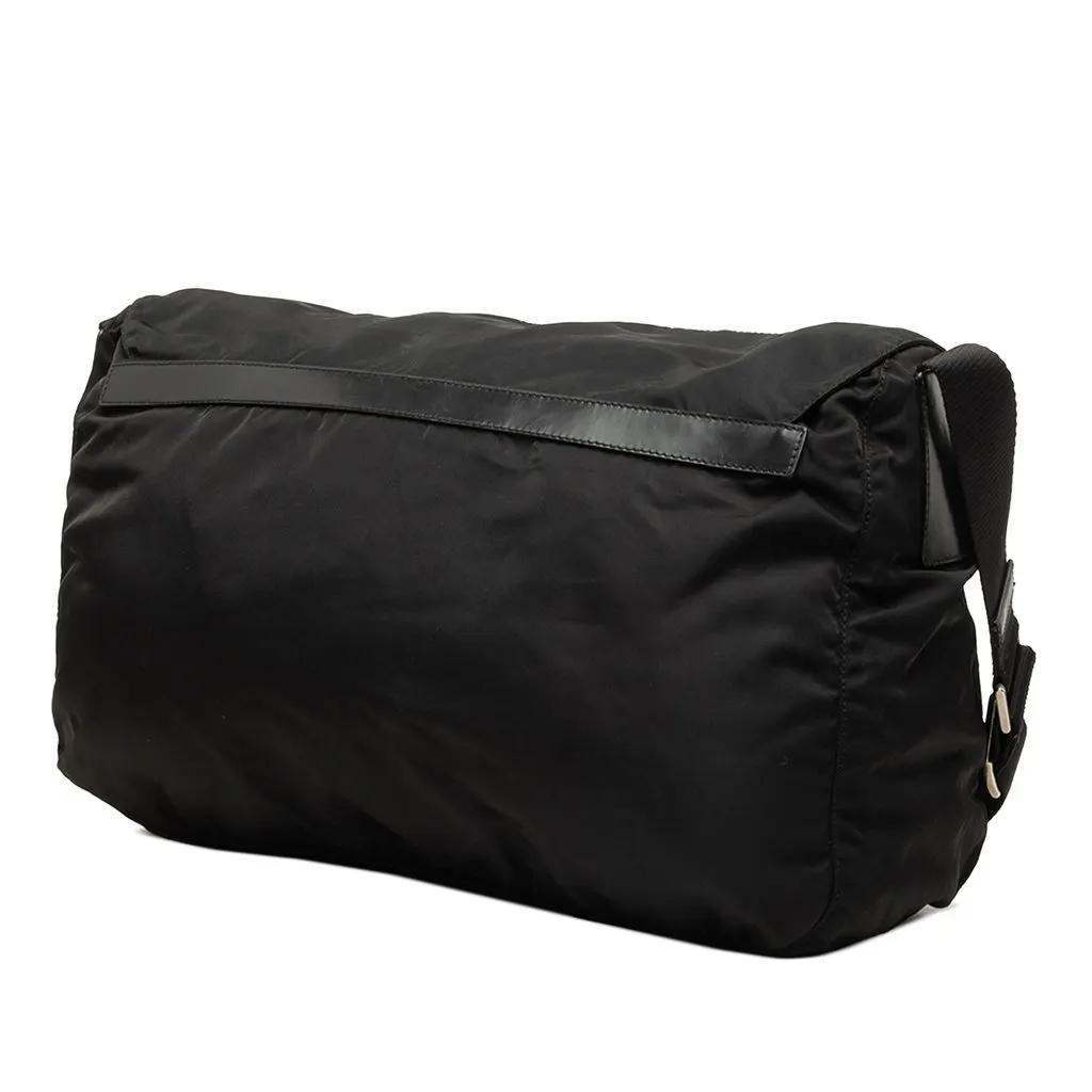 Prada Tessuto Zip Double Buckle Messenger Bag Black Polyamide Good - Back View