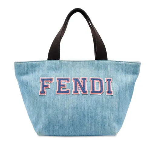 Fendi Mini Denim Embroidered Logo Tote