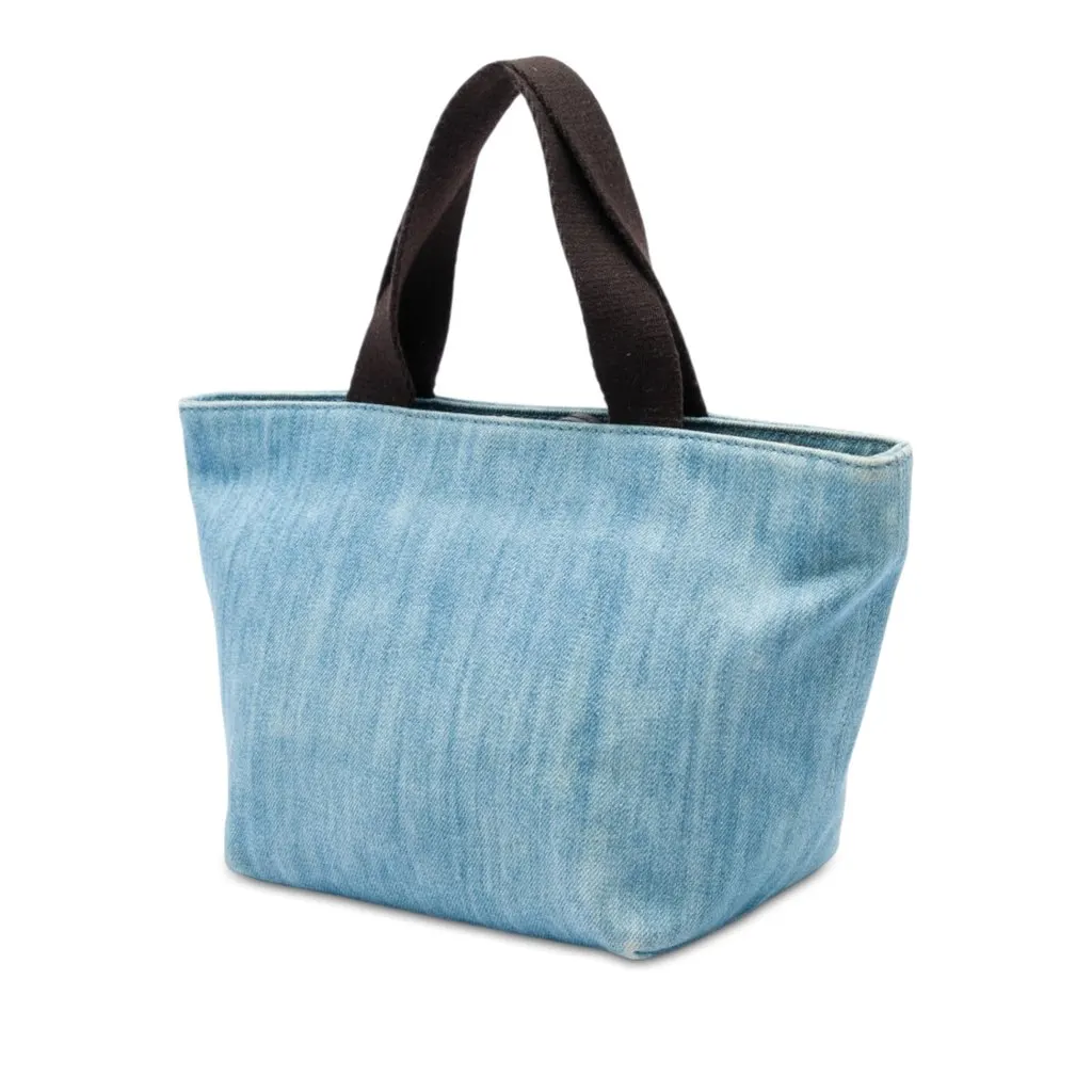 Fendi Mini Denim Embroidered Logo Tote Blue Denim Good - Back View