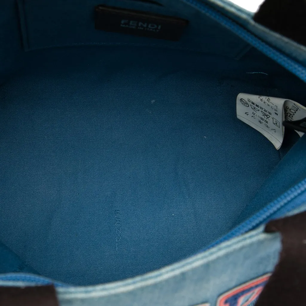Fendi Mini Denim Embroidered Logo Tote Blue Denim Good - Model View