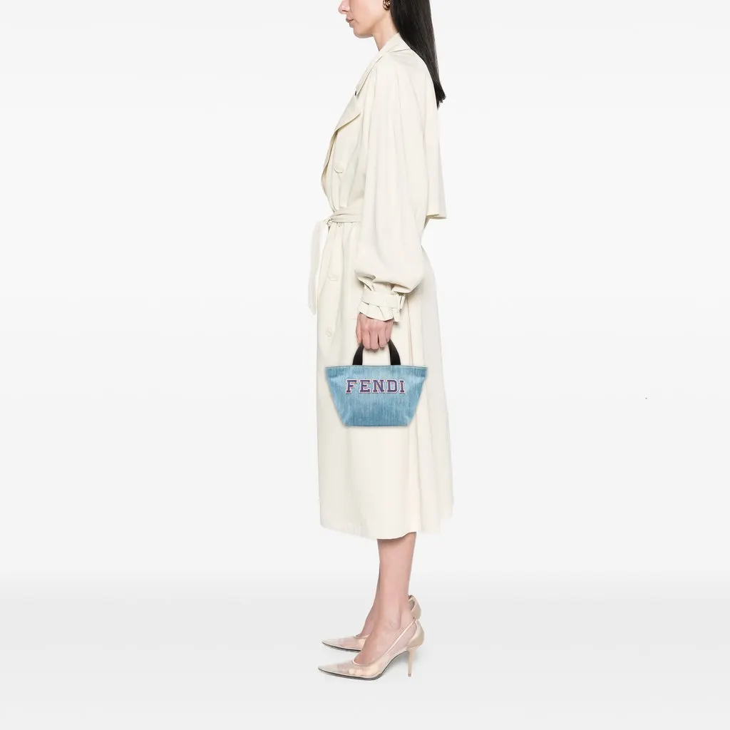 Fendi Mini Denim Embroidered Logo Tote Blue Denim Good - Box View