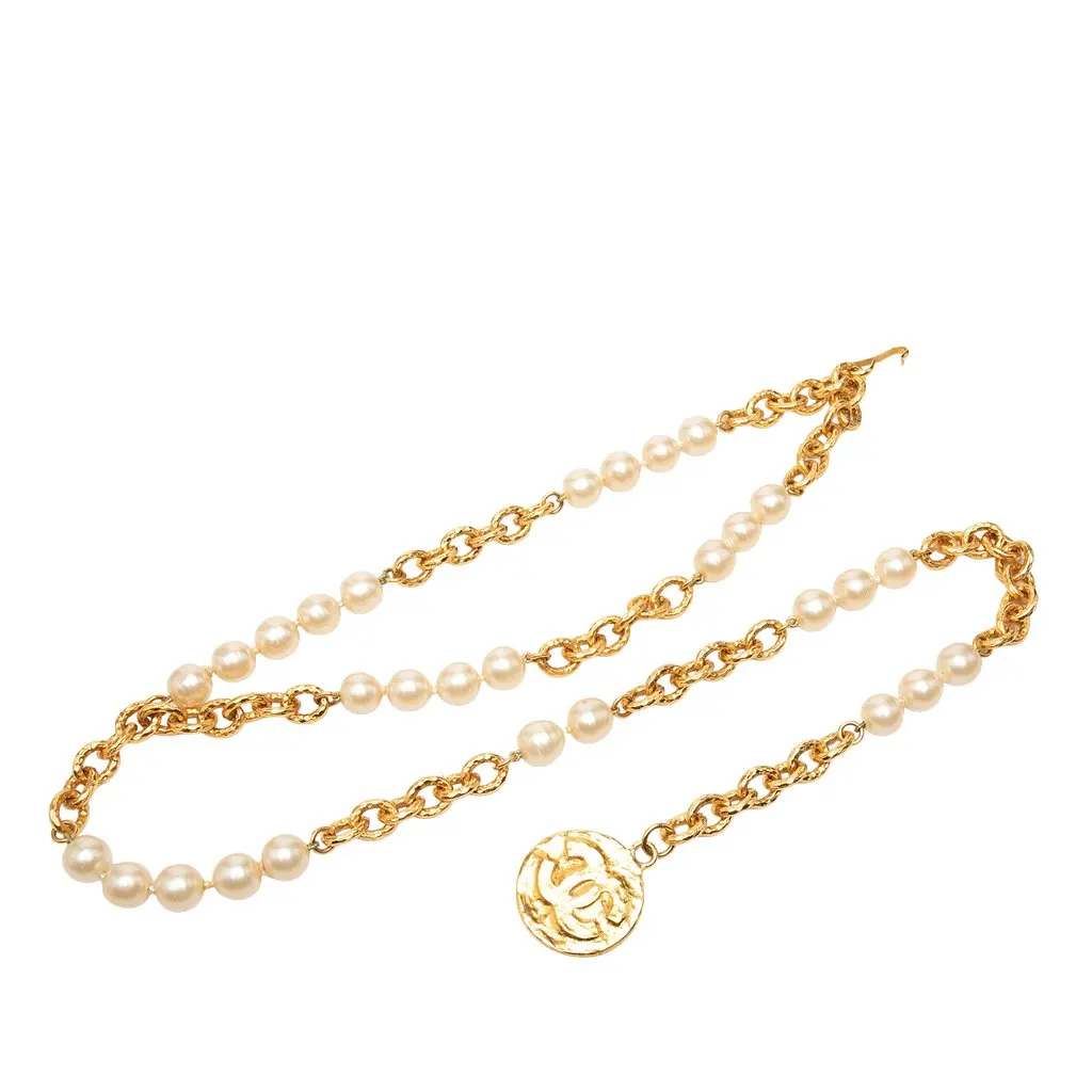 Chanel CC Gold Plated and Faux Pearls Chain Belt