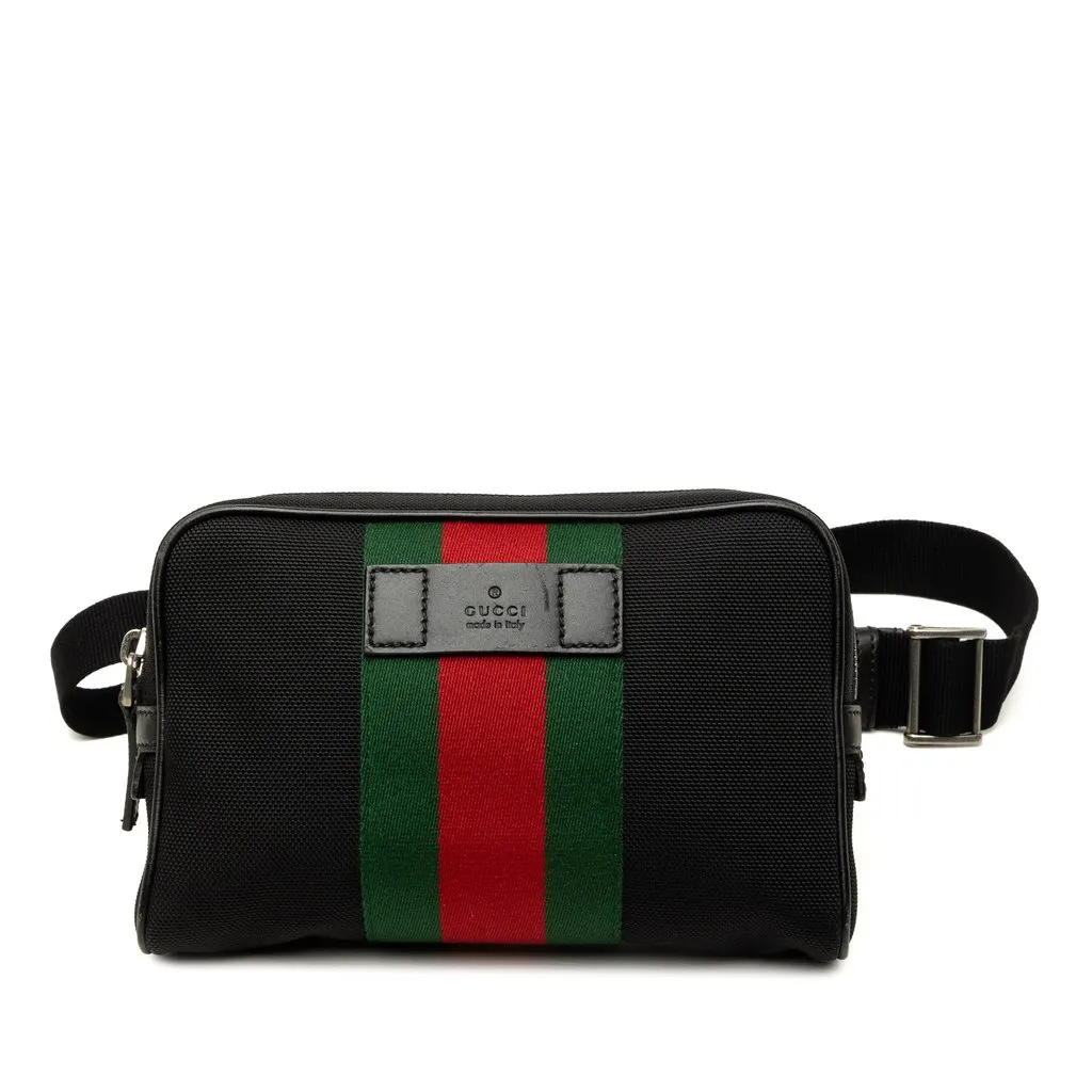 Gucci Canvas Techno Web Belt Bag Black Canvas Very good - Front View