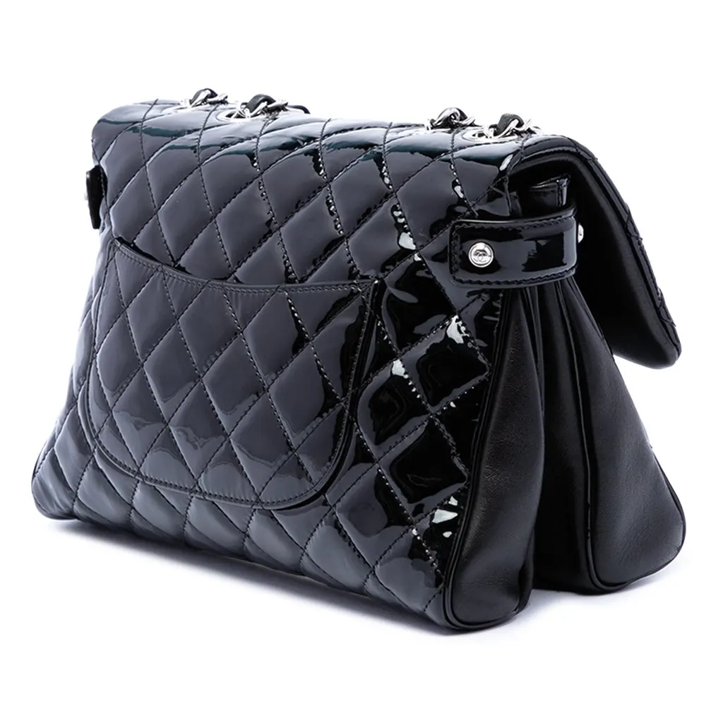 Chanel Large CC Quilted Patent Double Compartment Flap Black Leather Very good - Back View