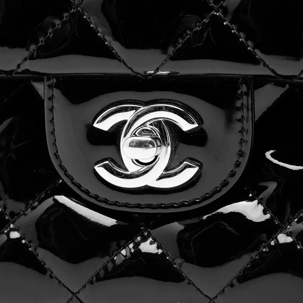 Chanel Large CC Quilted Patent Double Compartment Flap Black Leather Very good - Box View