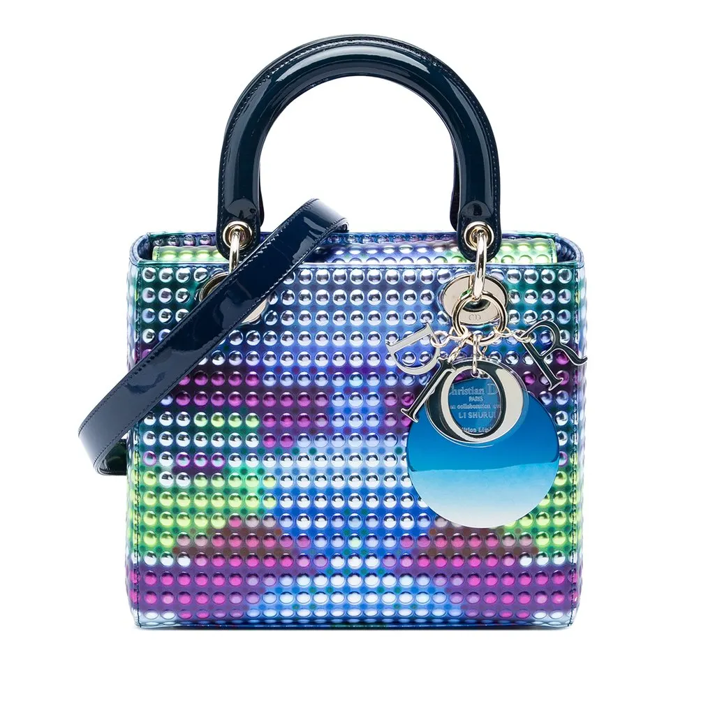 Dior Dior Lady Art No 3 Edition Li Shurui Medium Calfskin Printed and Studded Lady Dior Blue Leather Very good - Front View