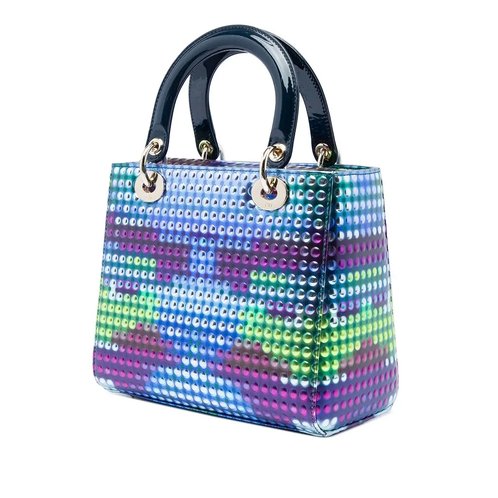 Dior Dior Lady Art No 3 Edition Li Shurui Medium Calfskin Printed and Studded Lady Dior Blue Leather Very good - Back View