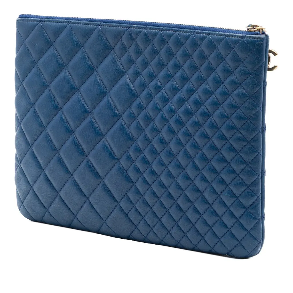 Chanel Medium Bi Quilted Lambskin O Case Clutch Blue Leather Very good - Back View