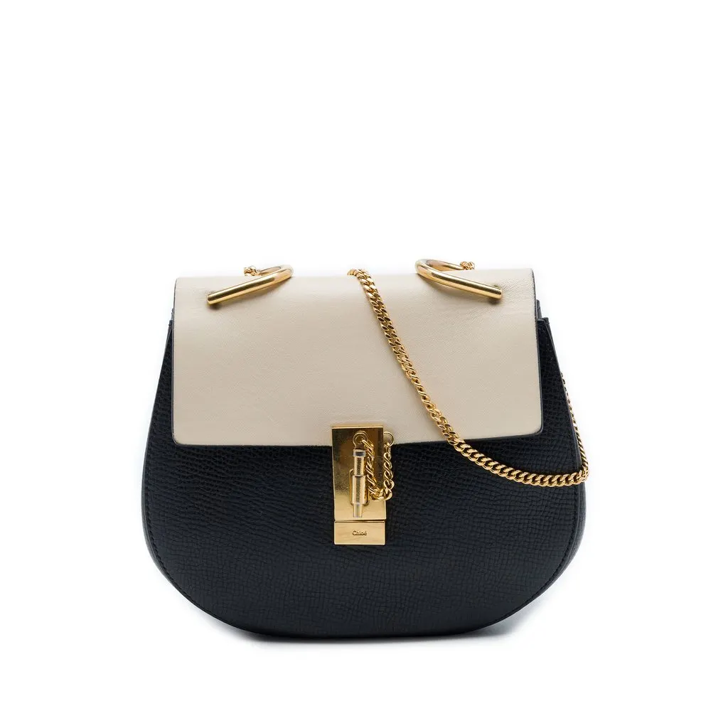 Chloé Small Bicolor Smooth and Grained Calfskin Drew Crossbody Black Leather Very good - Front View