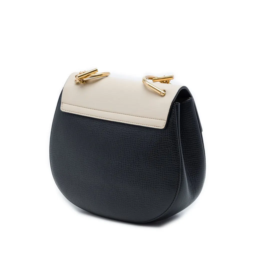 Chloé Small Bicolor Smooth and Grained Calfskin Drew Crossbody Black Leather Very good - Back View