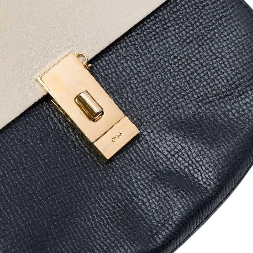 Chloé Small Bicolor Smooth and Grained Calfskin Drew Crossbody Black Leather Very good - Box View
